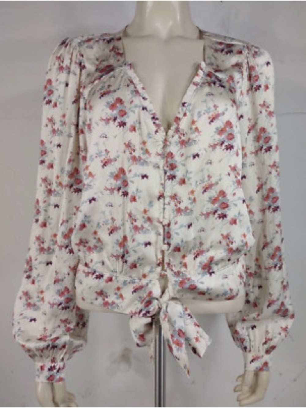 PAIGE Floral Cropped Button Up/Tie Long Sleeved Blouse